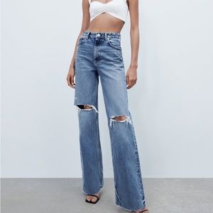 Zara Ripped Wide Leg Jeans